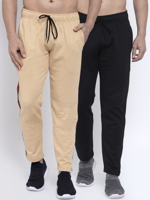 

NEUDIS Men Pack Of 2 Solid Structured-Fit Cotton Track Pants, Beige