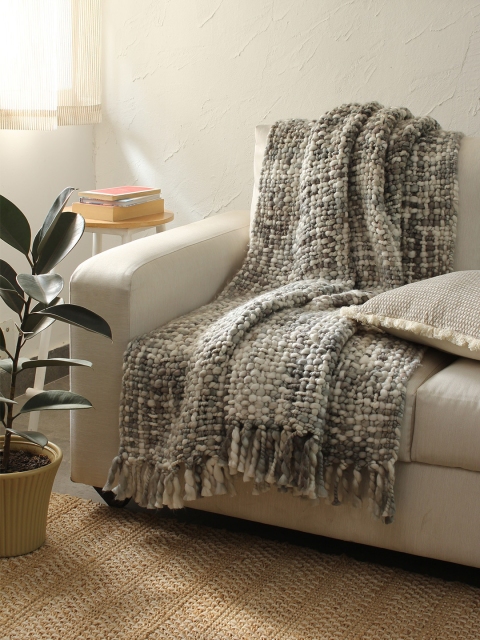 

House This Brown & Grey Self Design Single Seater Sofa Throw