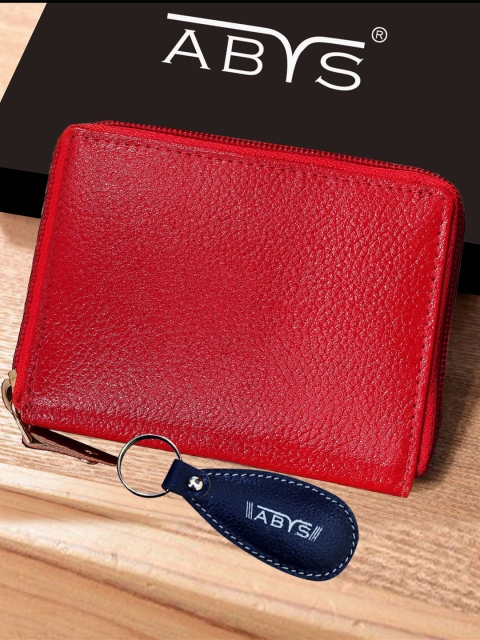 

ABYS Unisex Red & Navy Blue Solid Genuine Leather Accessories Gift Set