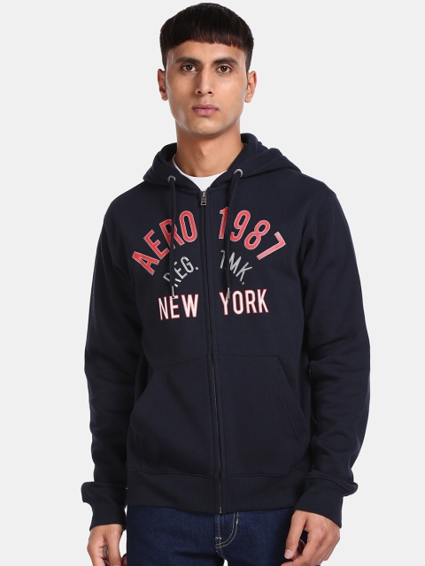 

Aeropostale Men Navy Blue & Pink Printed Hooded Sweatshirt