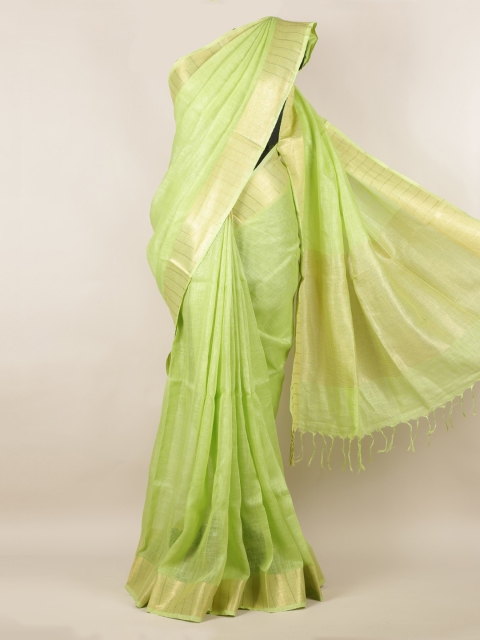 

Pothys Green Solid Linen Blend Saree