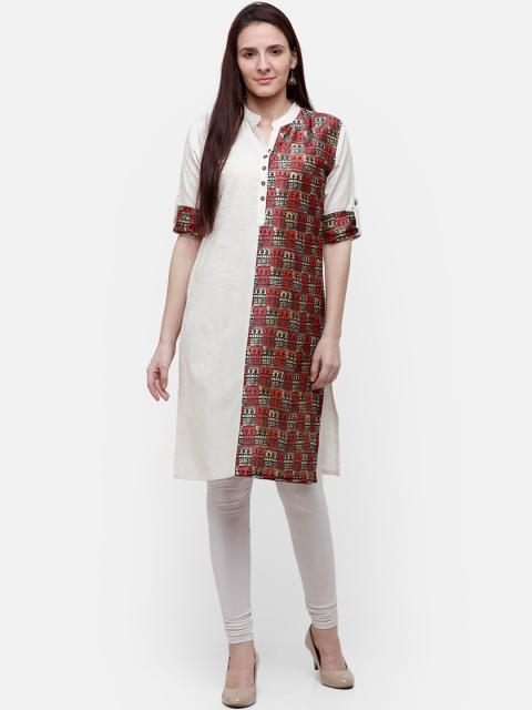 

Rasada Women White and Maroon Colourblocked Kurti