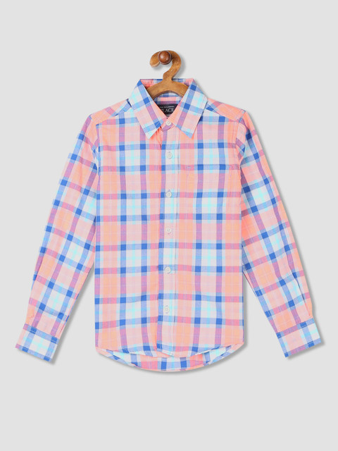 

The Childrens Place Boys Peach-Coloured & Blue Regular Fit Checked Casual Shirt