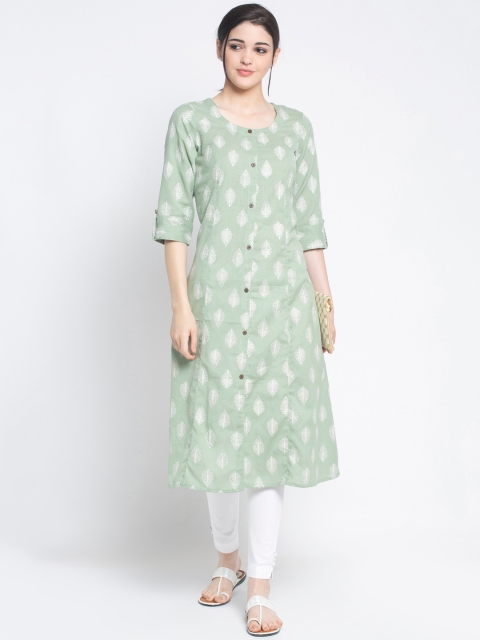 

ALC Creations Women Green Woven Design A-Line Kurta