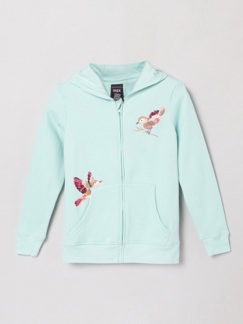 

max Girls Blue Printed Hooded Sweatshirt