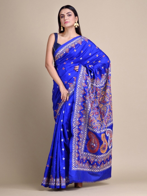 

Mitera Blue & Red Pure Silk Embroidered Handloom Saree