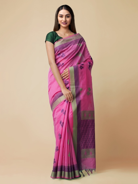 

Unnati Silks Pink Silk Cotton Woven Design Baluchari Saree