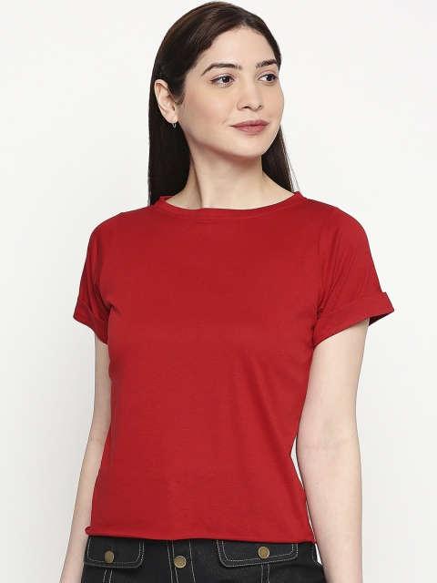 

inocenCia Women Red Solid Round Neck T-shirt