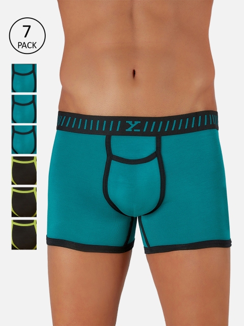 

XYXX Men Pack of 7 Solid IntelliSoft Antimicrobial Micro Modal Vibe Trunks XYTRNK7PCKN05, Teal