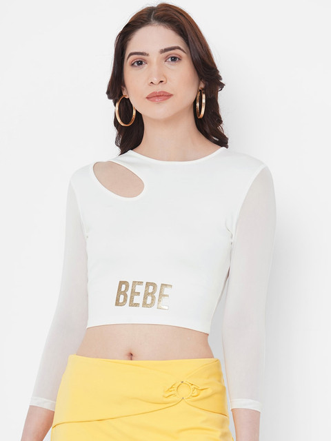 

bebe White Brand Logo Crop Top