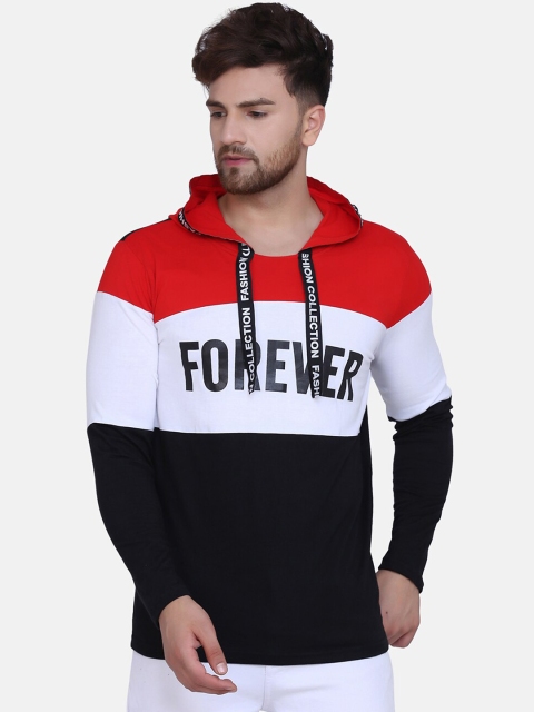 

KAY DEE Men Red Colourblocked Hood T-shirt