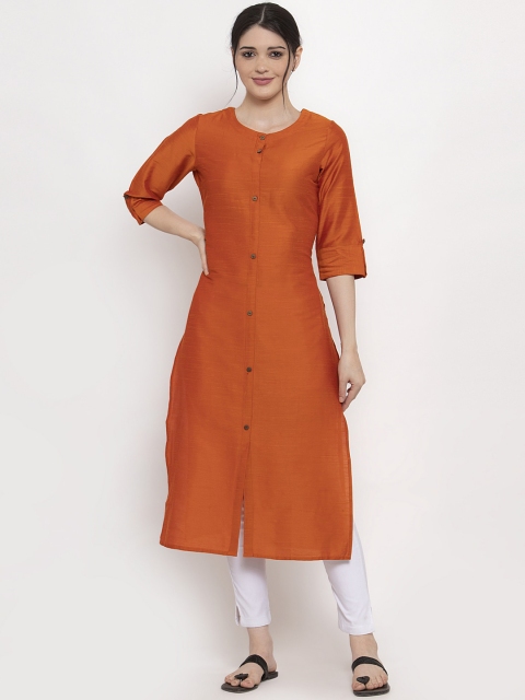 

ALC Creations Orange Solid Crepe Kurta