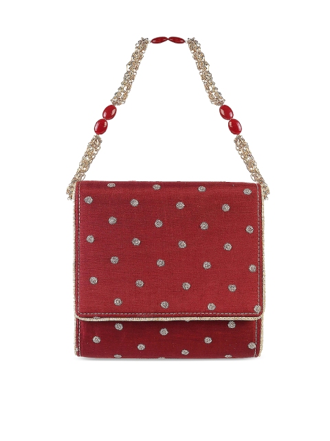 

Metro Maroon & Silver-Toned Embellished Foldover Clutch