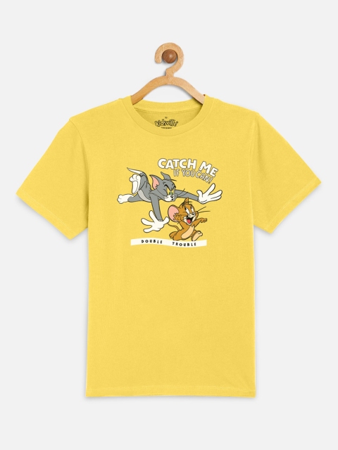 

Kids Ville Boys Yellow Tom Jerry Printed Round Neck Pure Cotton T-shirt