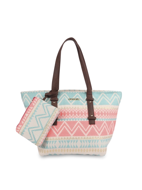 

ASTRID Blue & Pink Printed Tote Bag With Pouch