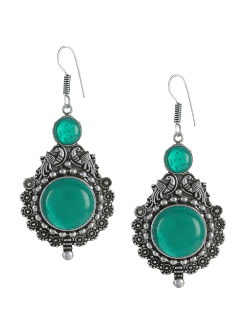 

Mali Fionna Green & Silver-Toned Circular Drop Earrings