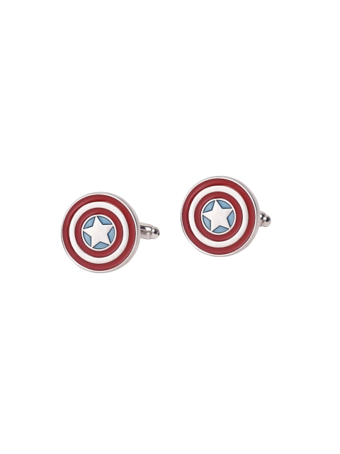 

The Tie Hub Silver-Toned & Red Round Cufflinks