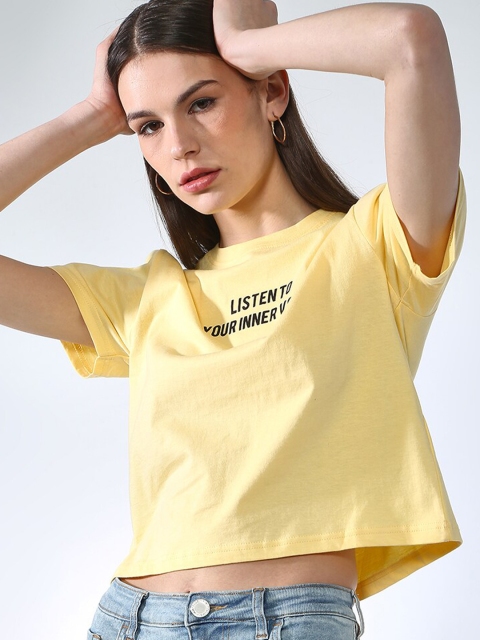 

Blue Saint Women Yellow Solid Round Neck T-shirt