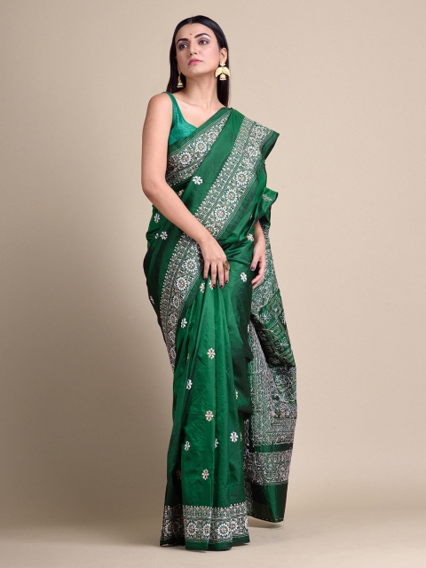 

Mitera Green & White Pure Silk Embroidered Handloom Saree