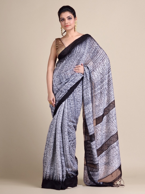

Mitera White & Black Pure Silk Woven Design Hand Woven Saree