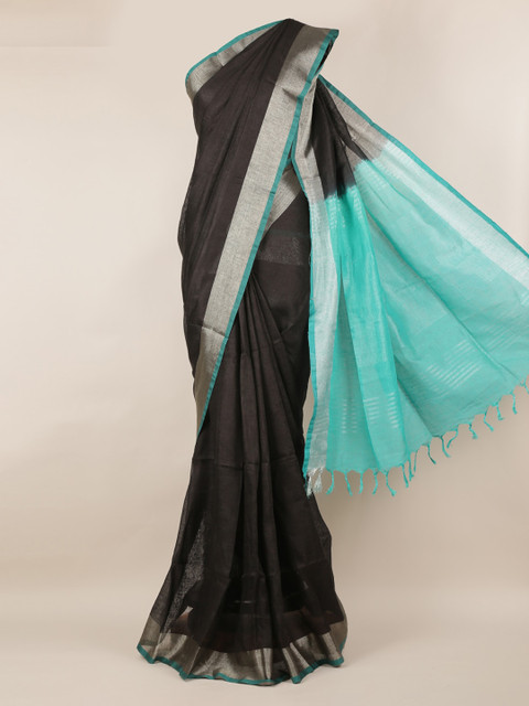 

Pothys Black Solid Linen Blend Saree