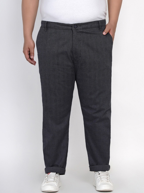 

John Pride Men Grey Regular Fit Checked Regular Trousers
