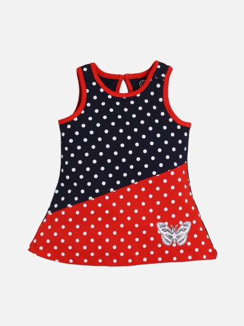 

TAMBOURINE Girls Red & Navy Blue Colourblocked A-Line Dress