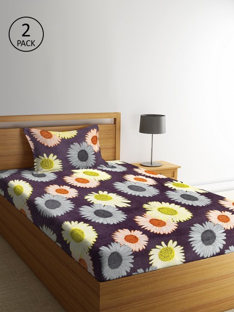 

KLOTTHE Multicoloured Floral 210 TC Polycotton 2 Single Bedsheet with 2 Pillow Covers, Multi