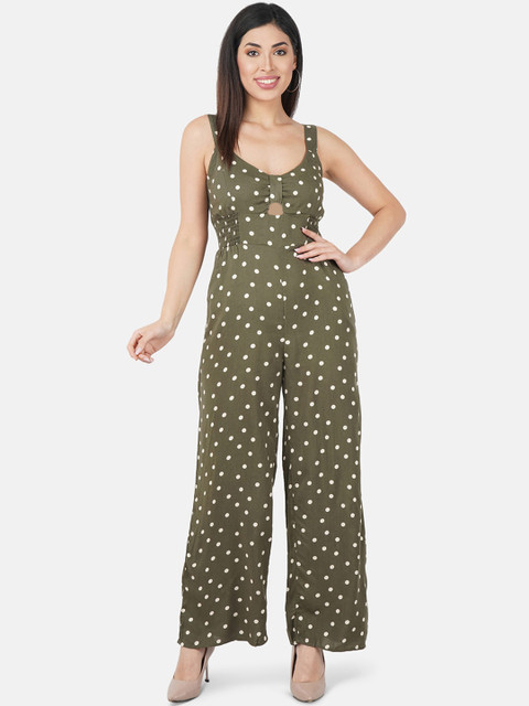 

JAAIVE Women Olive Green & White Printed Basic Jumpsuit