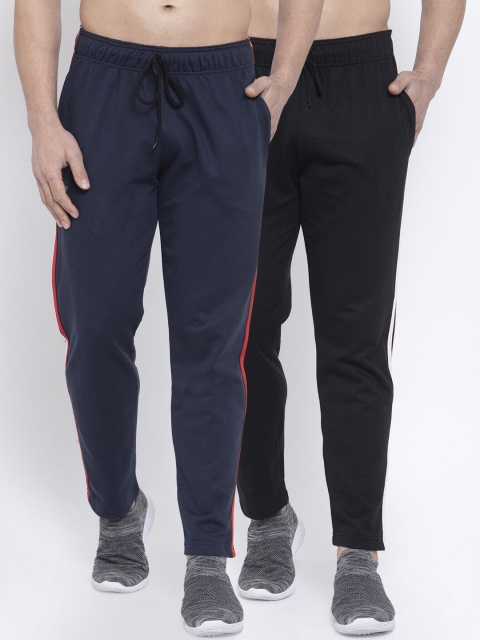

NEUDIS Men Pack Of 2 Solid Structured-Fit Track Pants, Navy blue