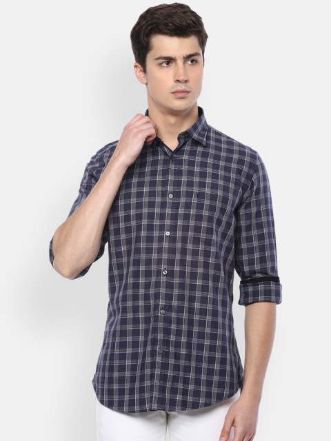 

Van Heusen Sport Men Navy Blue Slim Fit Checked Casual Shirt