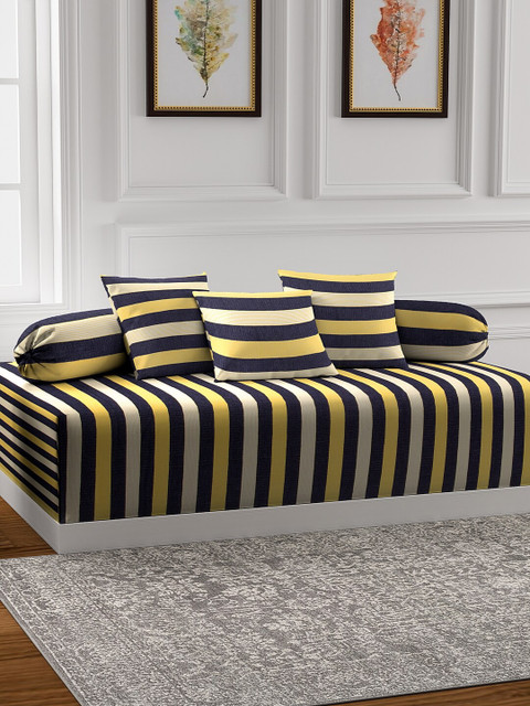 

NEUDIS Set Of 6 Yellow & Navy Blue Striped Diwan Set