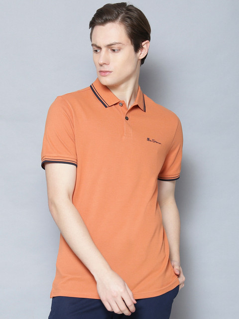 

BEN SHERMAN Men Orange Solid Polo Collar T-shirt