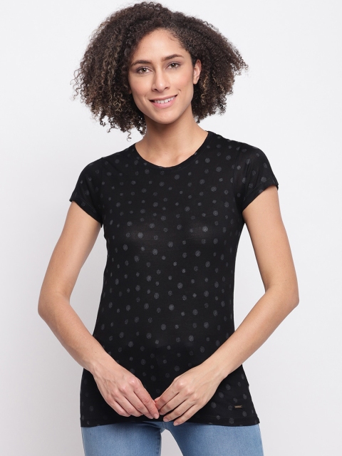

Pepe Jeans Women Black Printed Round Neck T-shirt