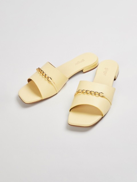 

Ginger by Lifestyle Women Yellow Solid PU Open Toe Flats
