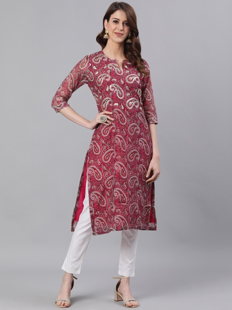 

Ishin Women Pink Printed Straight Kurta