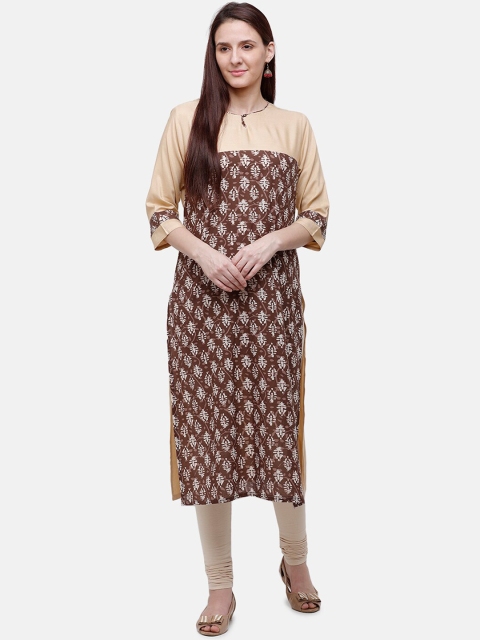

Rasada Women Beige & Brown Ethnic Motifs Printed Straight Kurta