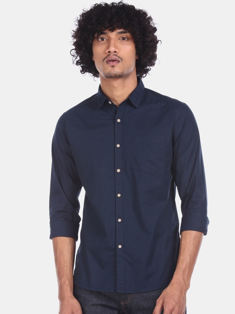 

Flying Machine Men Blue Regular Fit Solid Cotton Casual Shirt