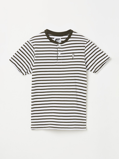 

Fame Forever by Lifestyle Boys White & Black Striped Henley Neck T-shirt