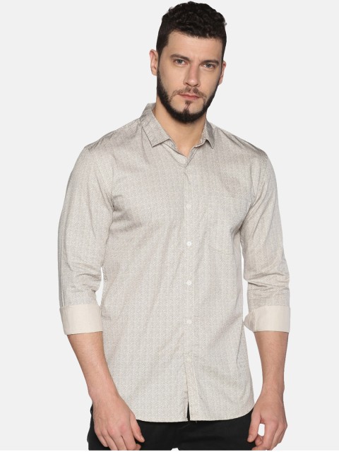 

UrGear Men Beige Slim Fit Printed Cotton Casual Shirt