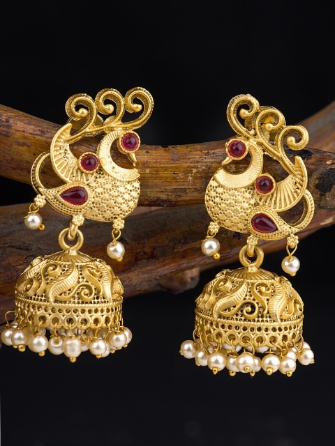 

Alankruthi Gold-Toned Peacock Shaped Jhumkas