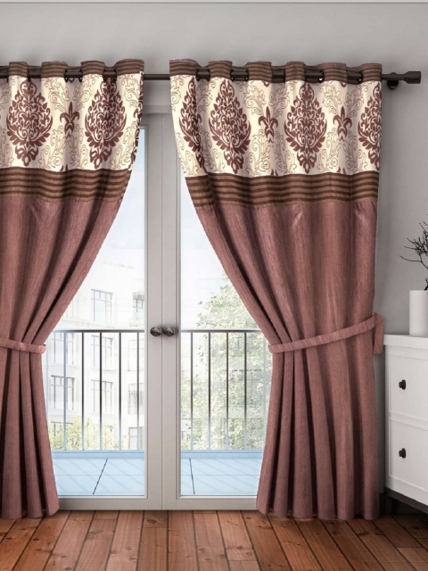 

BIANCA Coffee Brown & Beige Single Room Darkening Curtain With Top Design