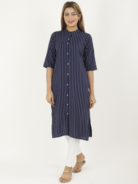 

NEUDIS Women Navy Blue & White Striped Kurta with Trousers