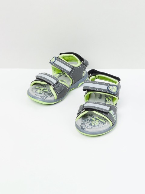 

max Boys Grey & Fluorescent Green Comfort Sandals