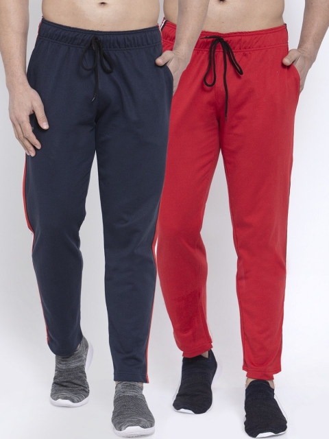 

NEUDIS Men Pack Of 2 Solid Structured-Fit Cotton Track Pants, Red
