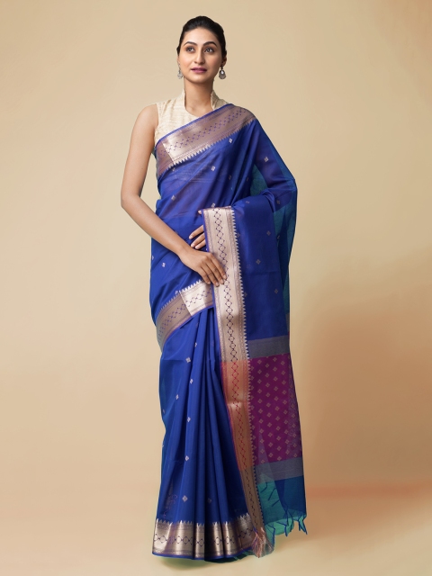 

Unnati Silks Blue Silk Cotton Woven Design Baluchari Saree