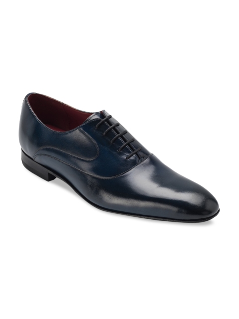 

Heel & Buckle London Men Blue Solid Leather Formal Oxfords Shoes