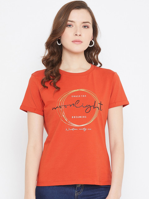 

Octave Women Orange Printed Round Neck T-shirt