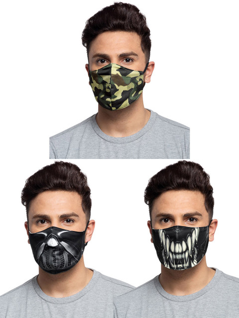 

TREEMODA Men 3 Pcs Printed Reusable Outdoor 3-Ply Cloth Masks, Black