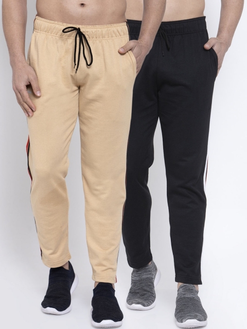 

NEUDIS Men Pack Of 2 Solid Structured-Fit Cotton Track Pants, Beige